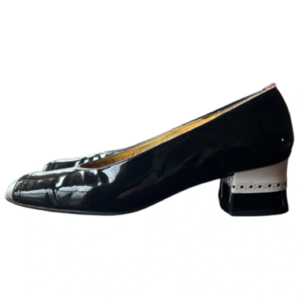 Timothy Hitsman Vintage Black White Patent Leather Pumps Size 6 M